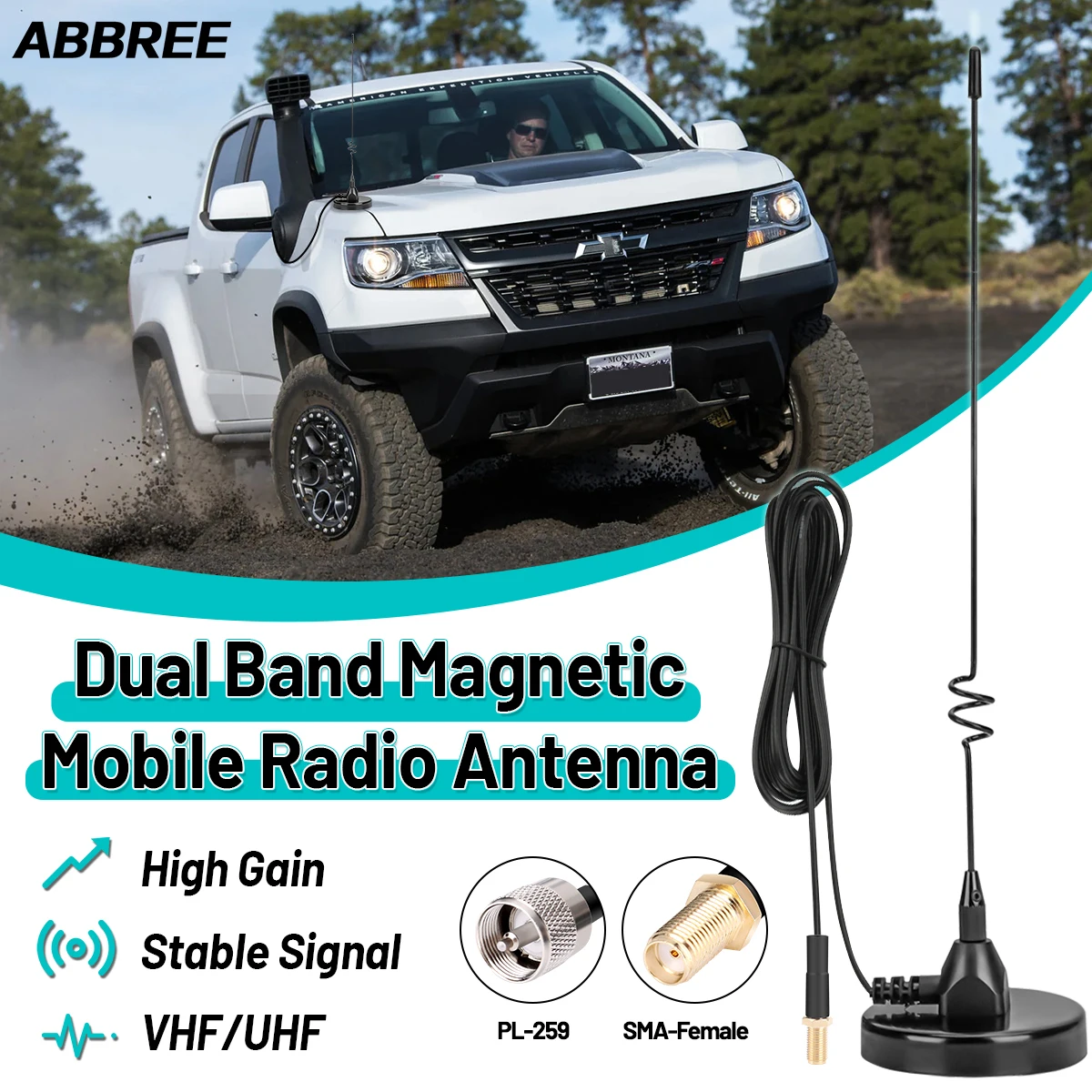 ABBREE AD-109 Antena magnética VHF/UHF SMA/PL259 para radio Baofeng - imagen 2