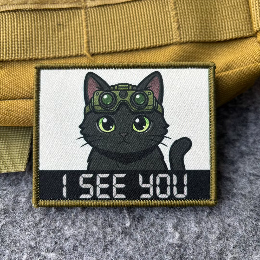 Parche táctico militar gato negro I SEE YOU con gancho y bucle - imagen 5