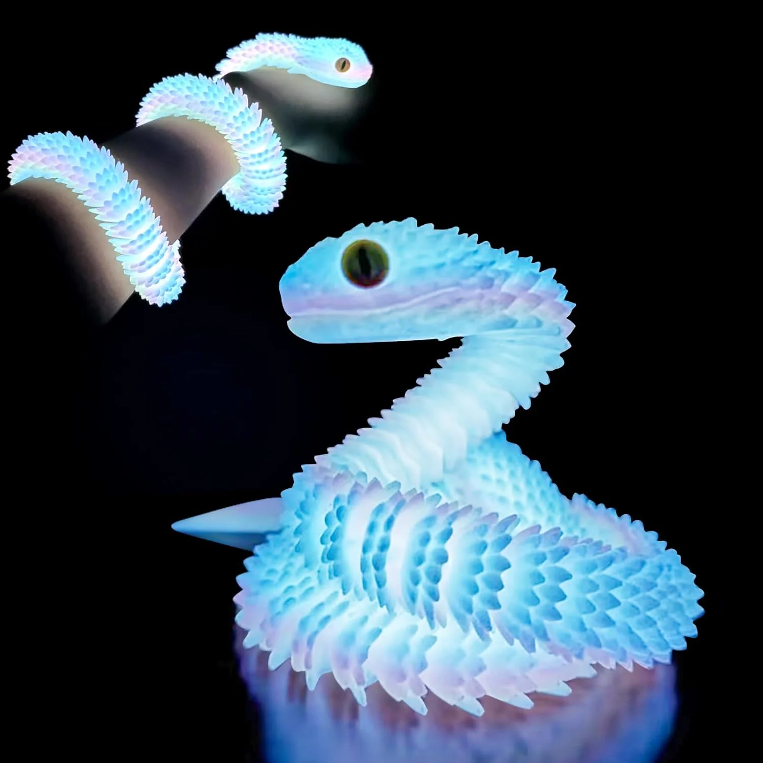 Figura reptil Serpiente de Cristal impresa 3D, dientes móviles - imagen 3
