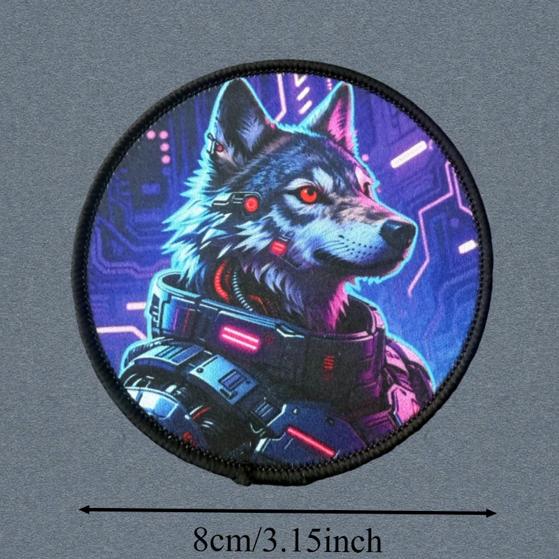 Parche táctico Cyberpunk Wolf con gancho y bucle para mochila
