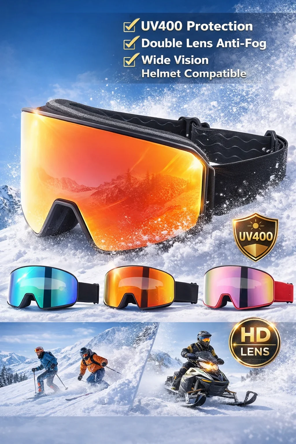 Gafas de esquí JSJM HD antivaho UV400 doble capa - imagen 5