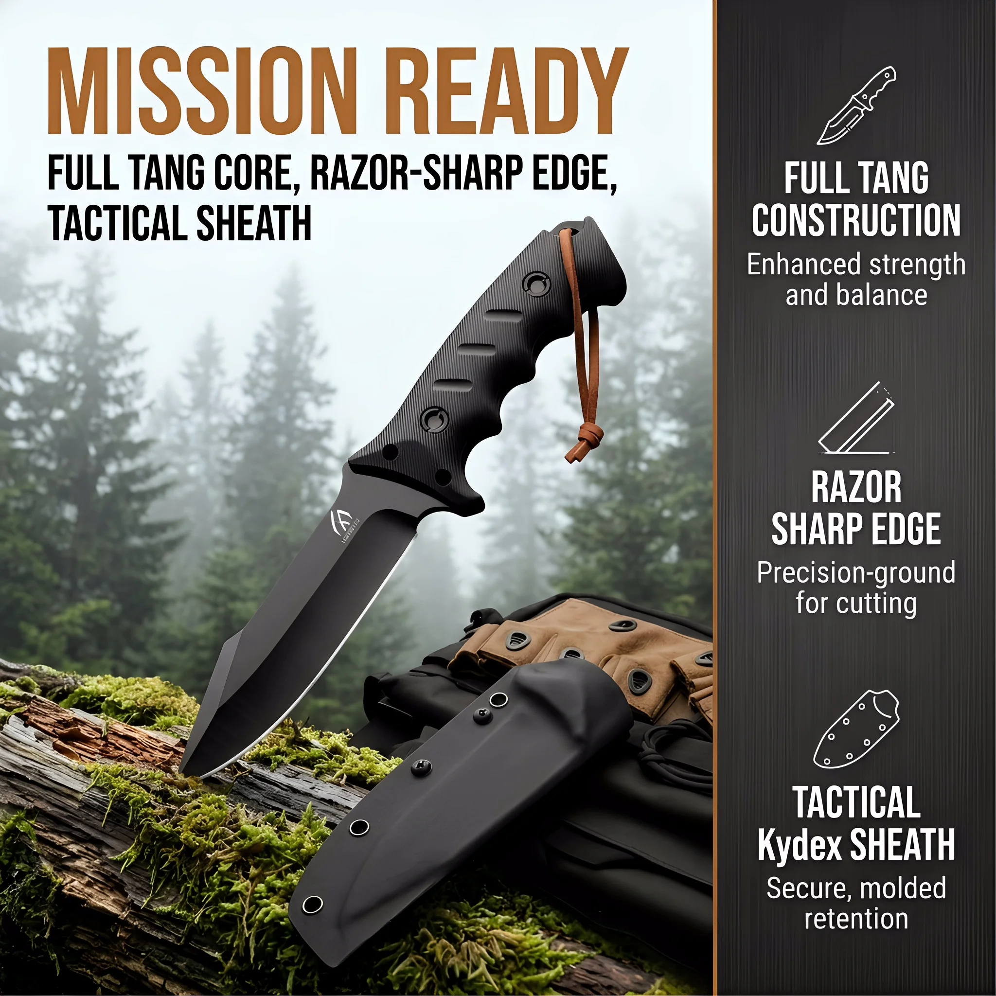 Cuchillo táctico multifunción con mango G10 y funda - imagen 5
