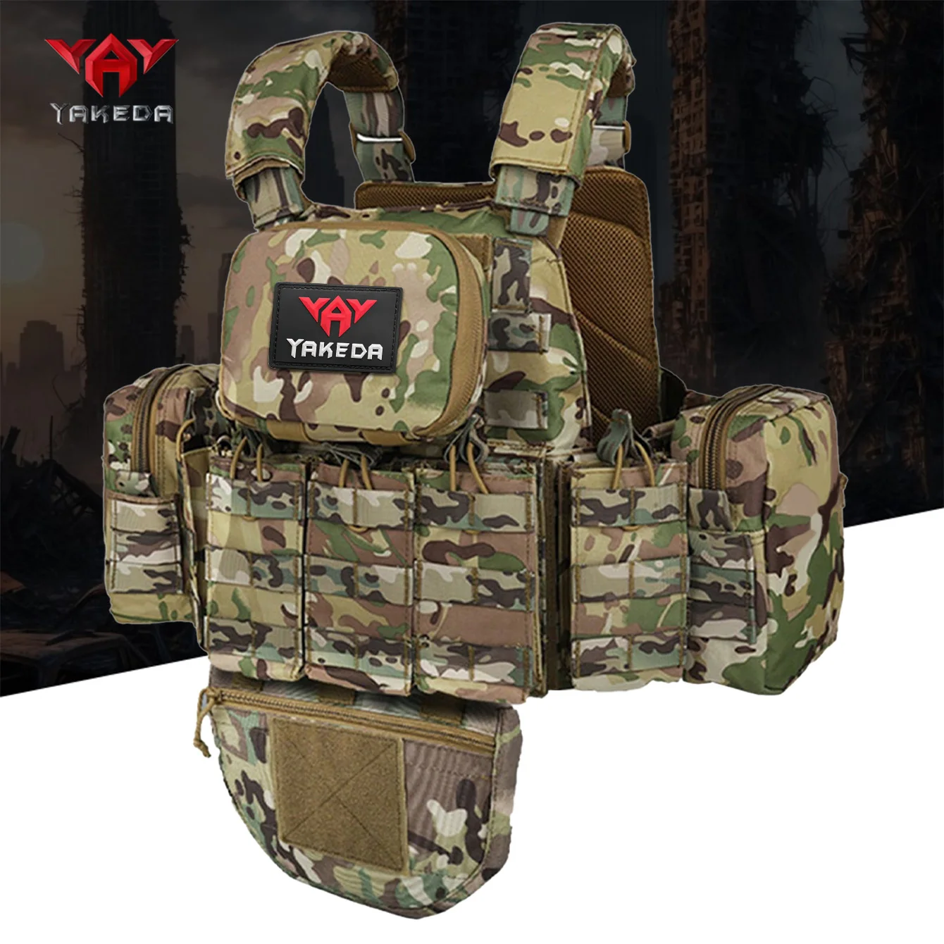 Chaleco táctico YAKEDA con sistema MOLLE para caza y entrenamiento