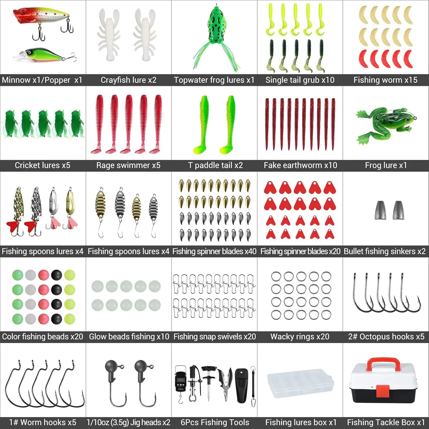 Caja de aparejos de pesca multicapa con señuelos, jigs y anzuelo