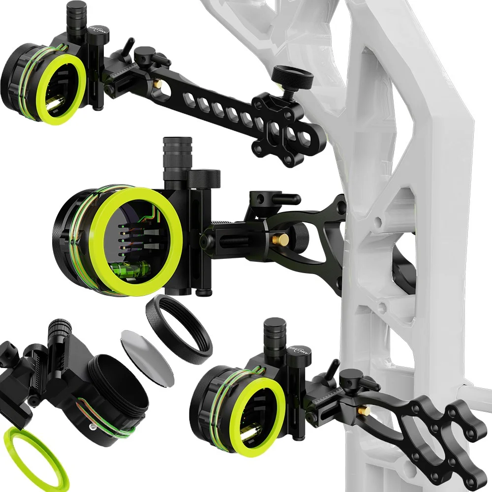 Mira arco compuesto CNC de pines con lente regulable, aluminio