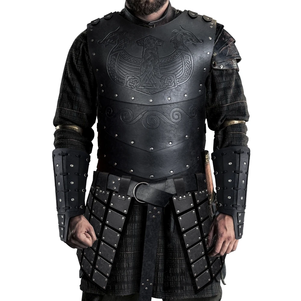 Armadura medieval piel sintética muslo y cintura LARP Viking - imagen 4