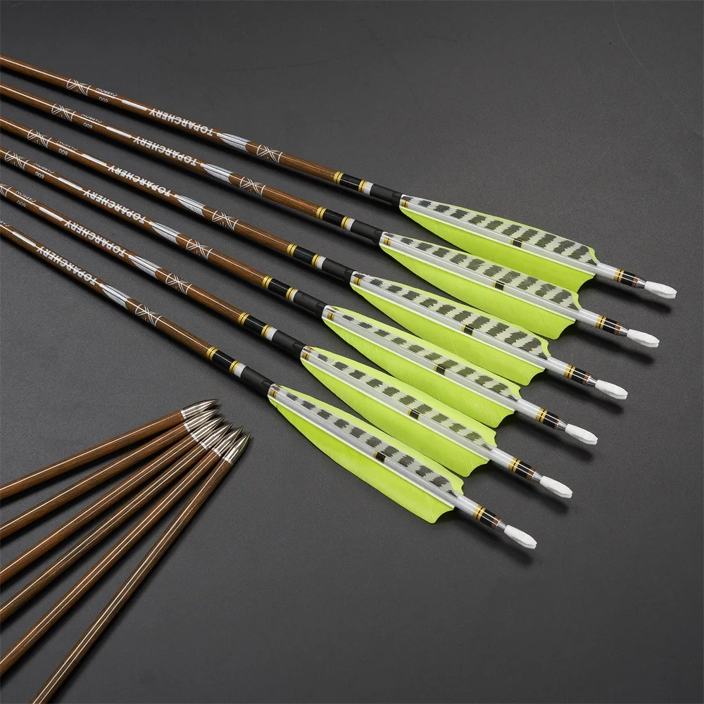 Flechas carbono arco caza – Spine 300-600, plumas naturales - imagen 4