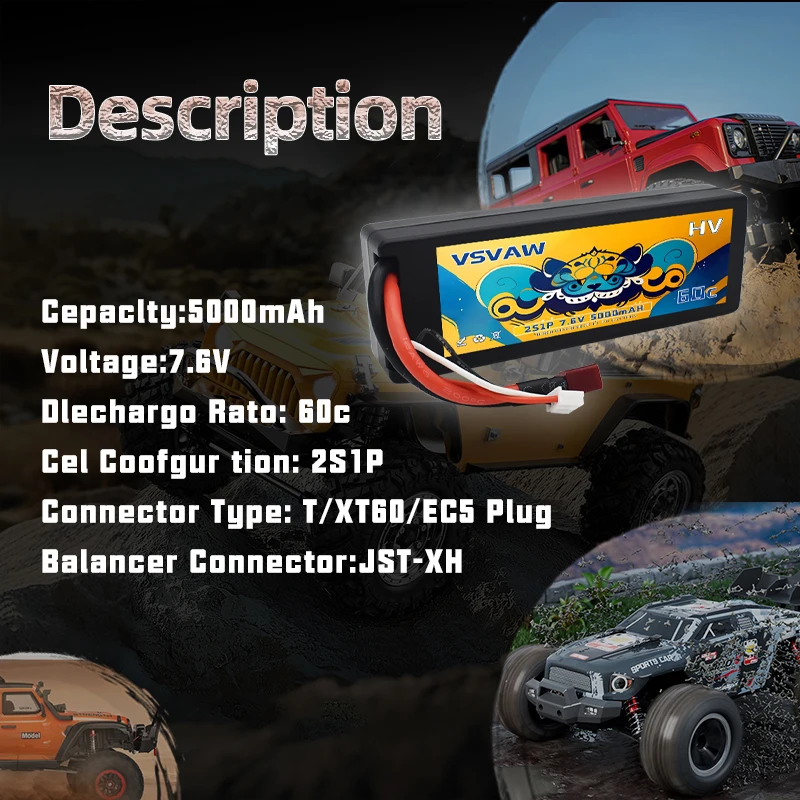 Batería LiPo HV VSVAW RC con conector Deans y XT60