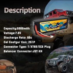 Batería LiPo HV VSVAW RC con conector Deans y XT60