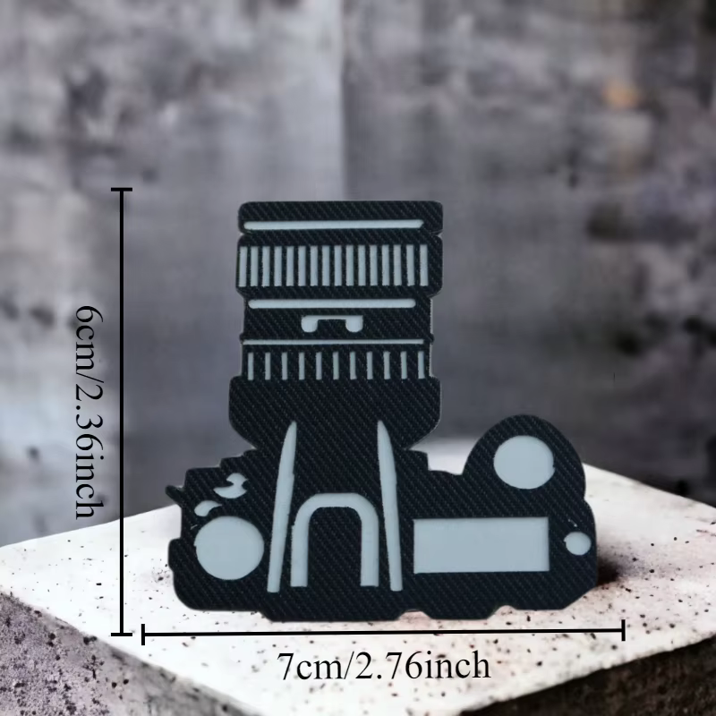 Parche con diseño inspirado en cámara réflex y estilo fotográfico