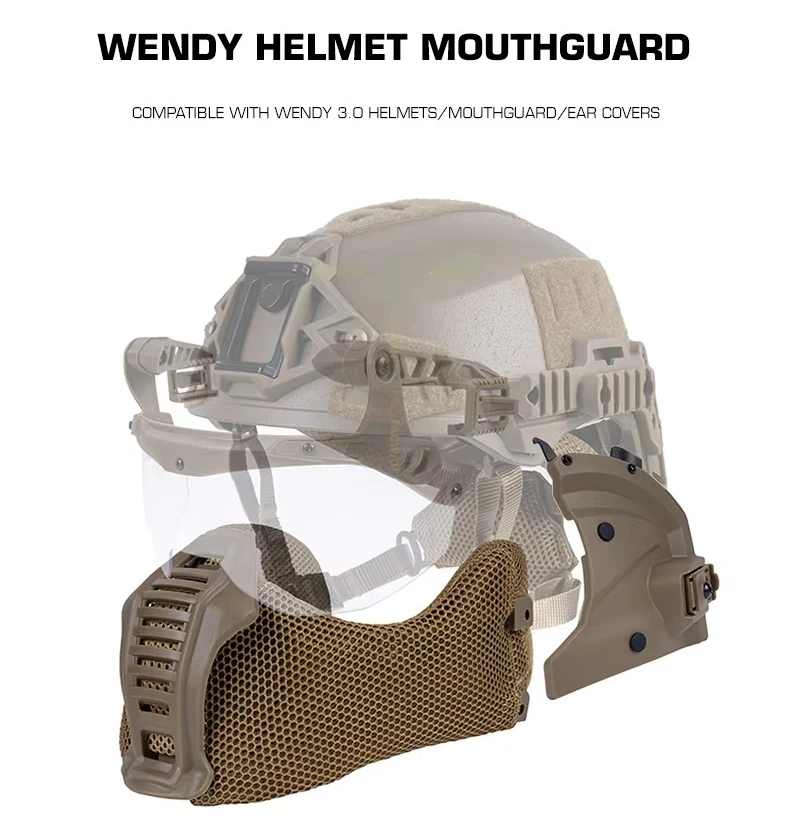 Casco protector bucal Mandible con máscara de malla para media cara