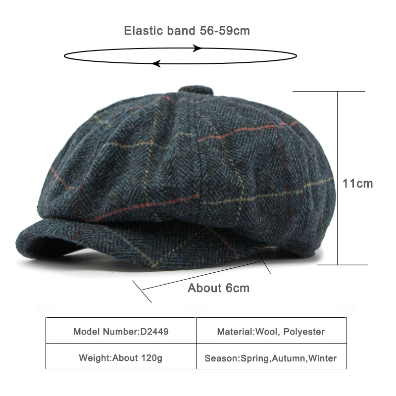 Gorra plana tweed de espiga retro octogonal para hombre y mujer - imagen 4