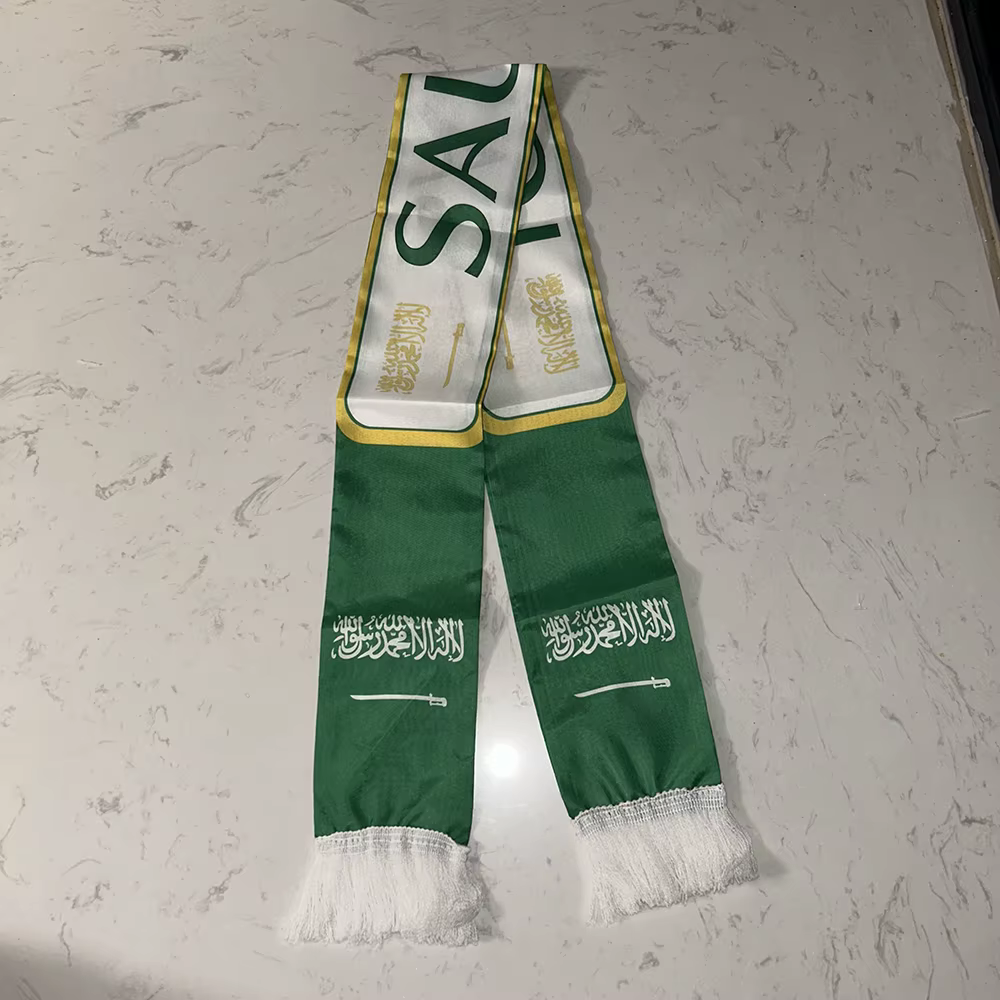 Bufanda de fútbol Arabia Saudita satén con borlas y doble cara - imagen 4