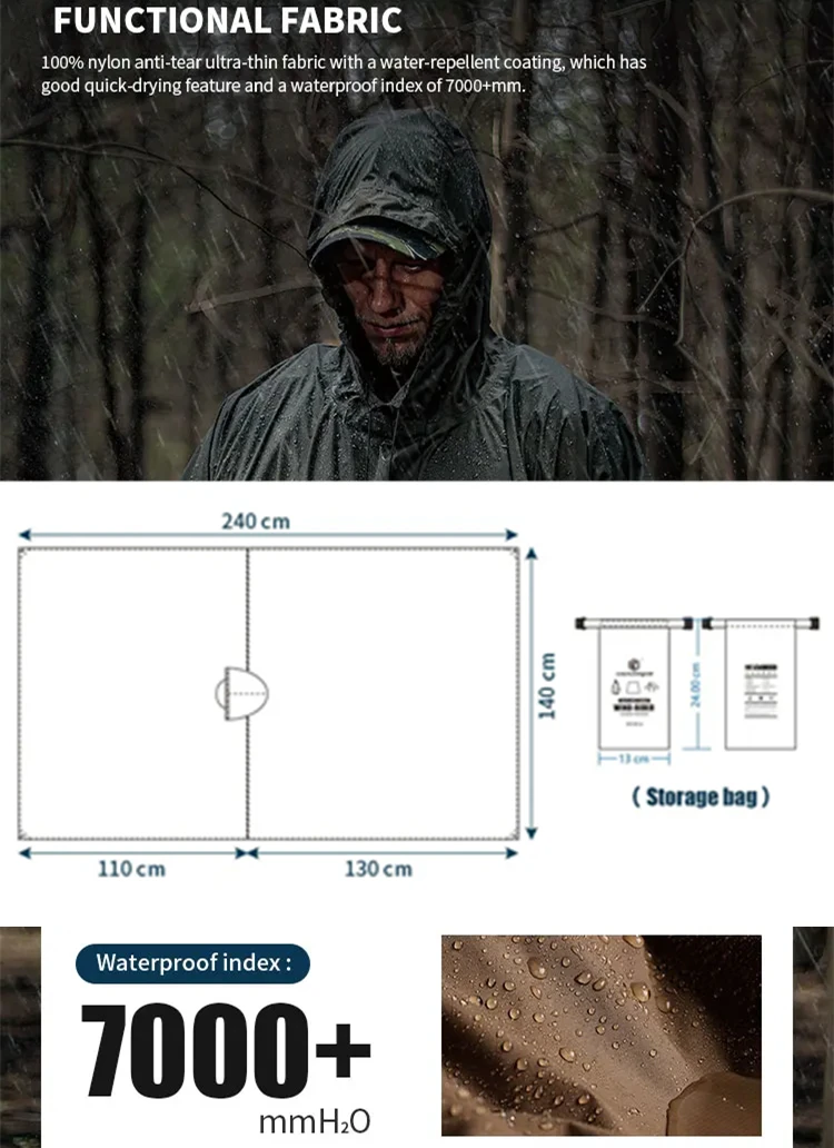 Poncho táctico ligero con acabado impermeable