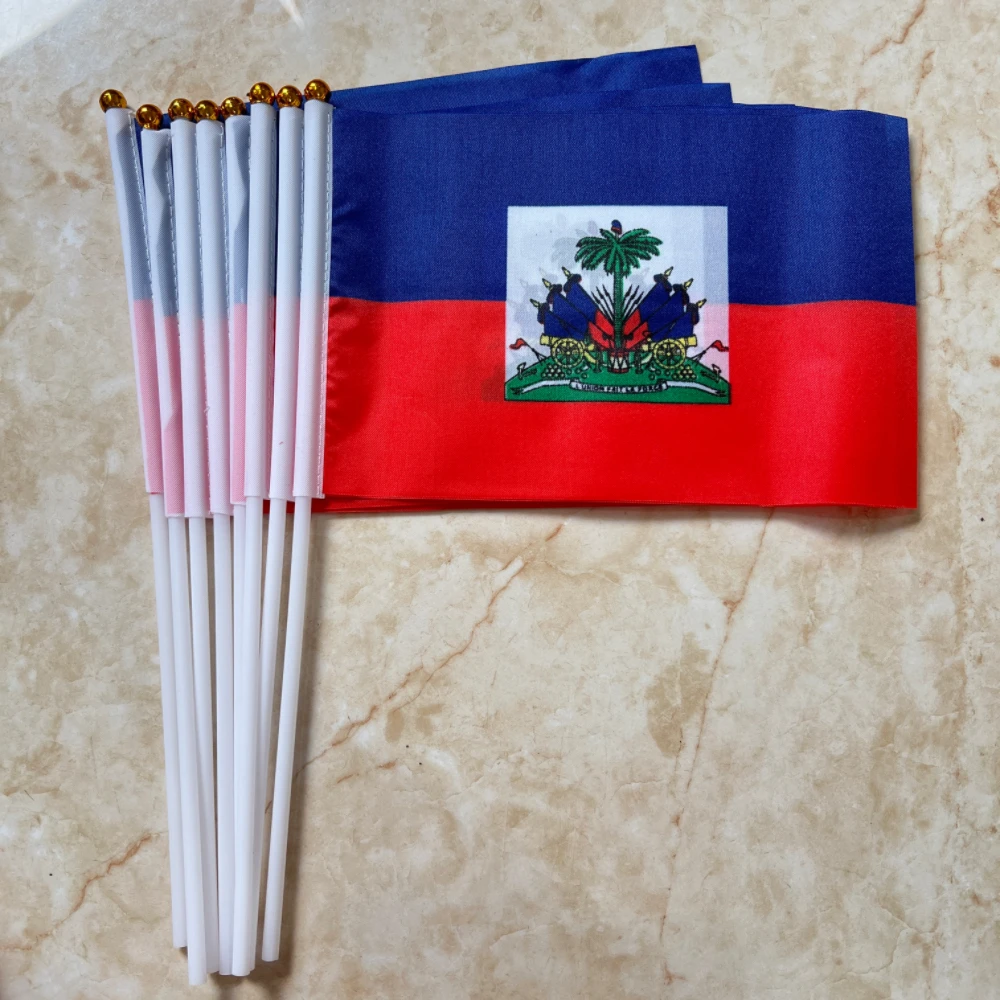 Bandera de mano Haití de poliéster para ondear con asta plástica - imagen 3