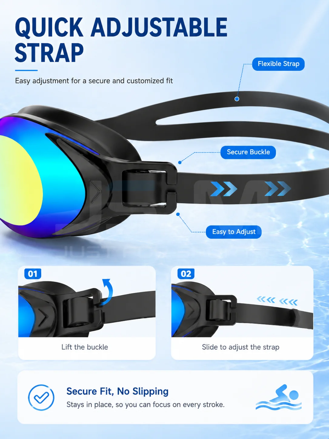 JSJM Gafas de natación antivaho lentes espejo UV impermeables