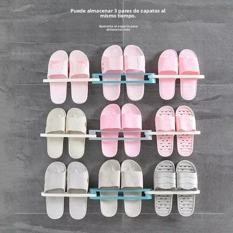 Estante plegable sin perforaciones para baño y sandalias, pared - imagen 4