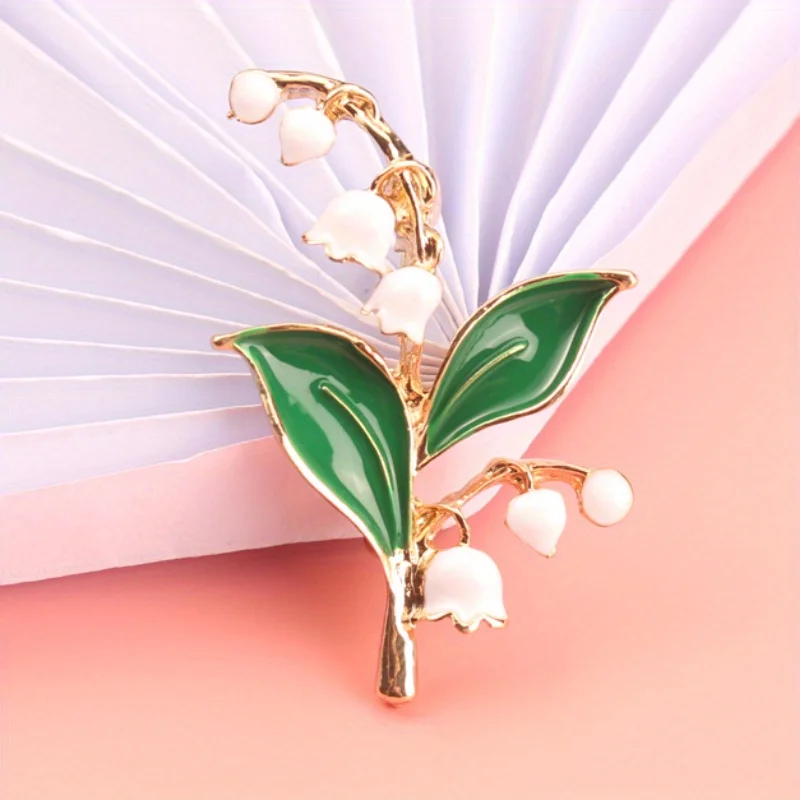 Broche esmaltado Lirio del Valle vintage para abrigo o traje