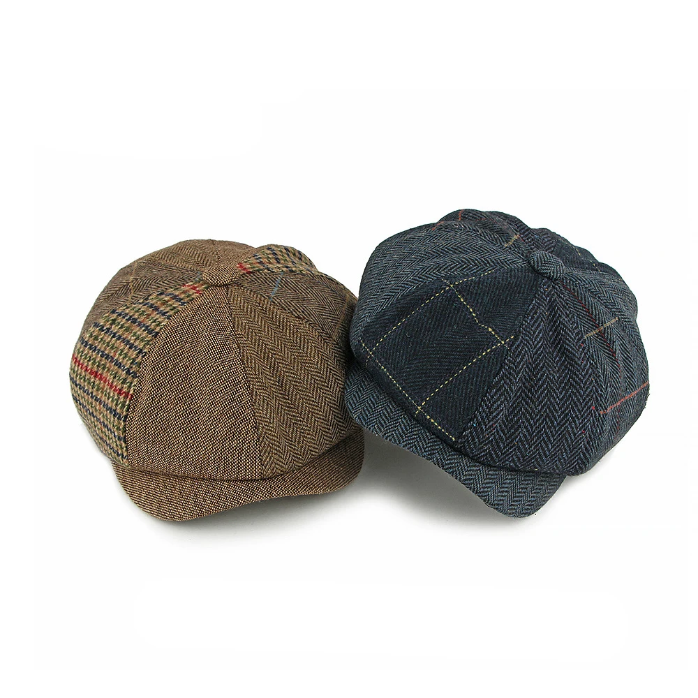 Gorra octogonal estilo newsboy de mezcla de lana con banda elástica