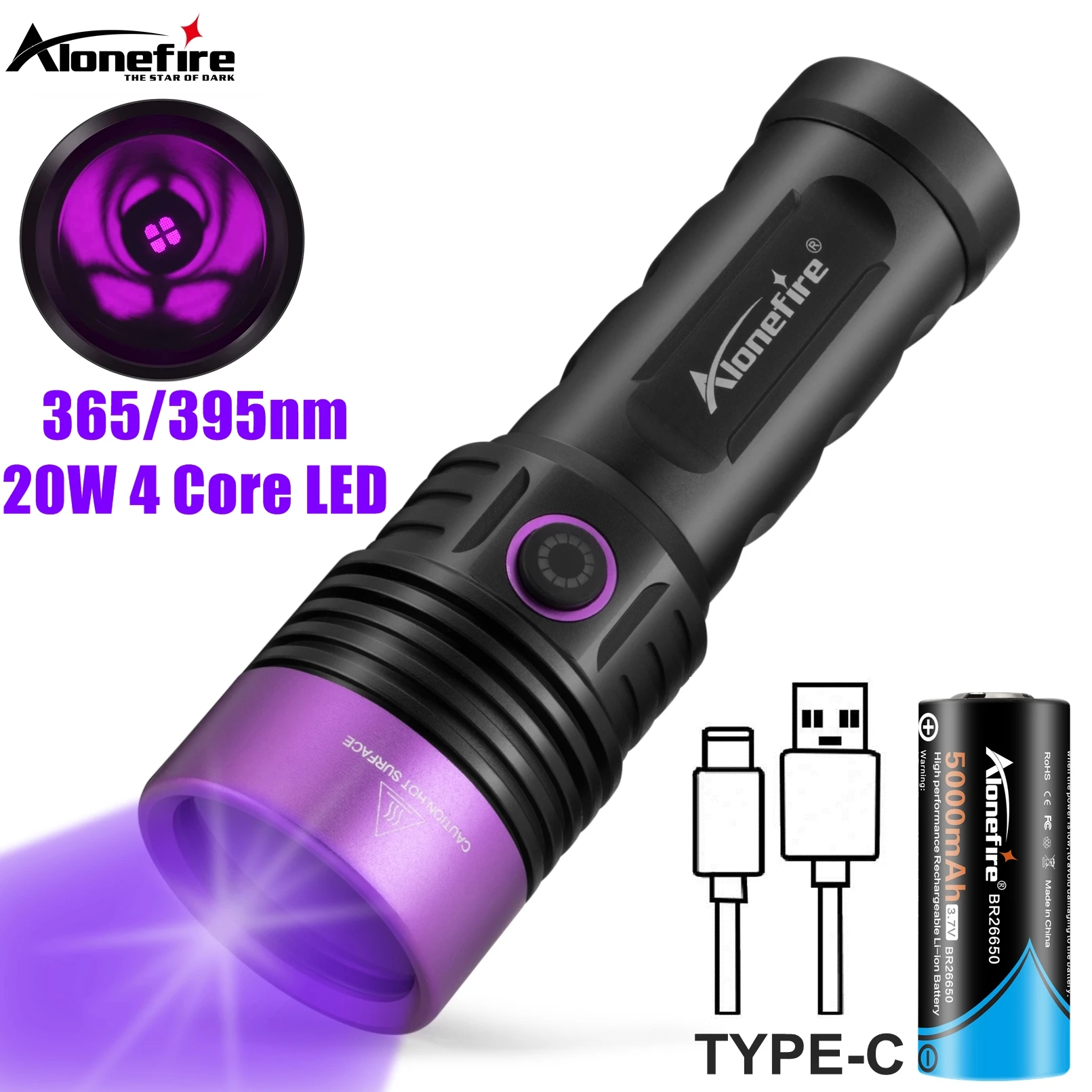 Alonefire SV53 linterna UV 365nm detección billetes manchas mascotas