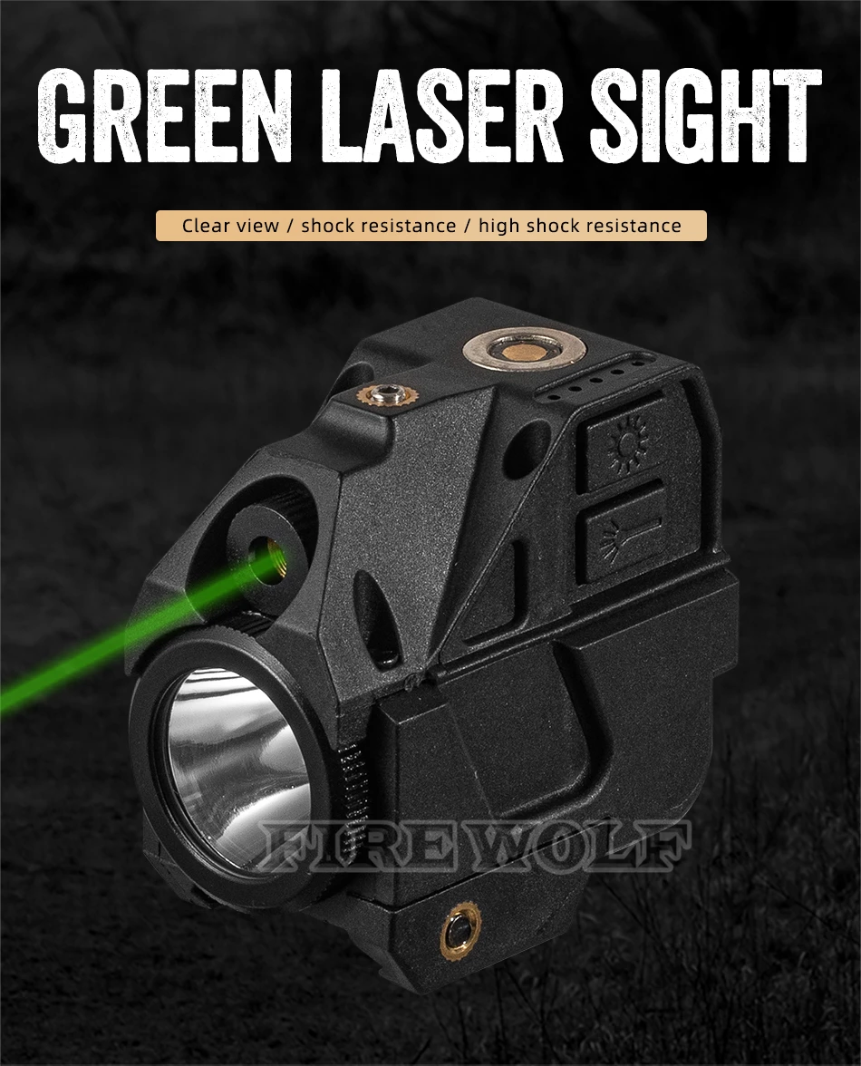 Mira láser verde táctica Fire Wolf sobre pistola
