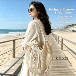 Bolso de hombro paja hueca gran capacidad informal para playa
