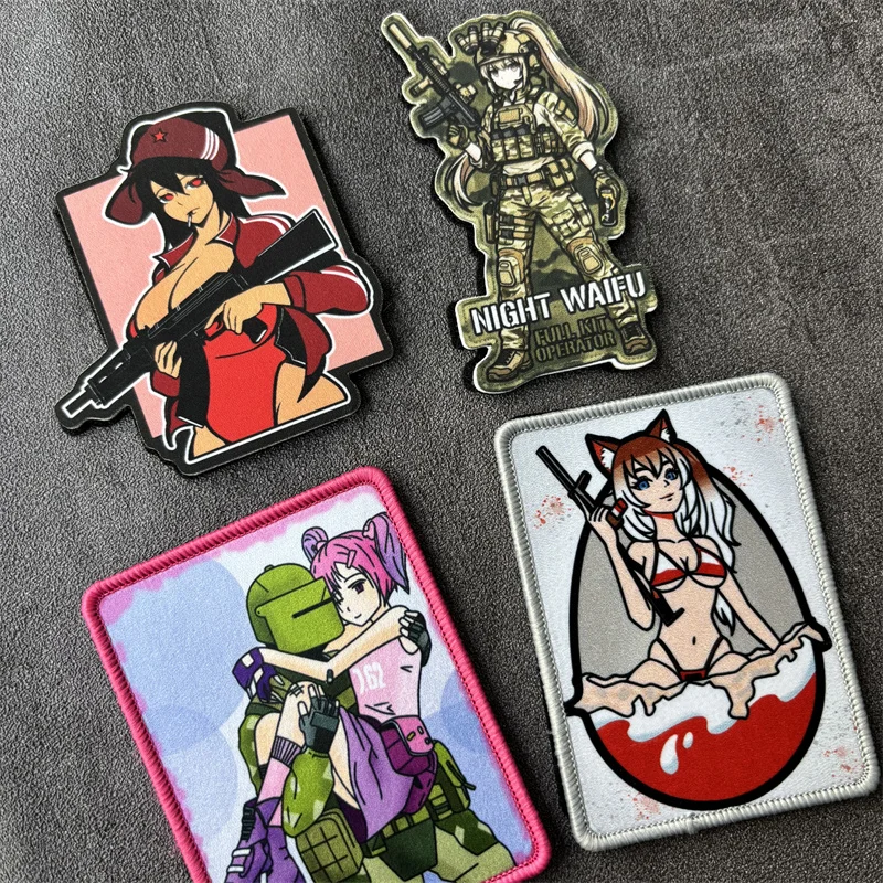 Parche táctico anime chica militar con velcro para mochila y brazalete - imagen 4