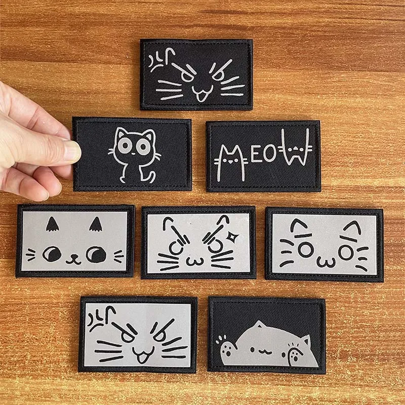 Parche reflectante IR de gato caricatura – para coser o planchar - imagen 2
