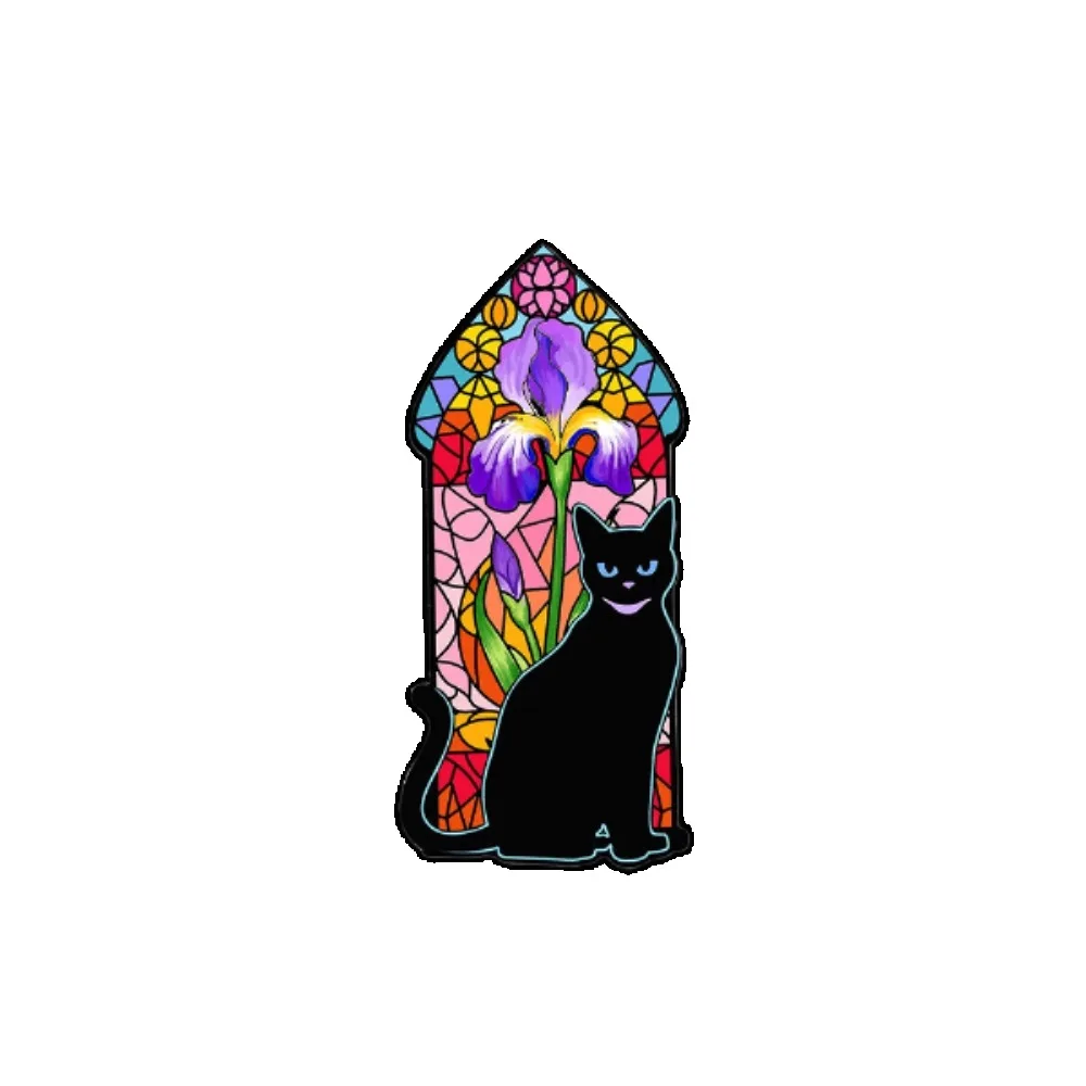 Insignia esmaltada gato negro gótico – Diseño de vidriera para ropa - imagen 3