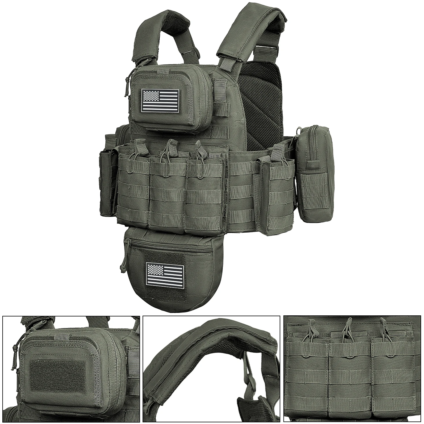 Chaleco de caza MOLLE con correa acolchada y bolsillos desmontables