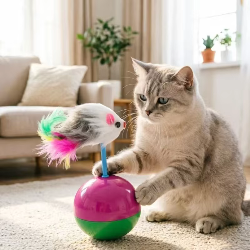 Juguete Self-Hi para gato: ratón peluche con plumas multicolor - imagen 4