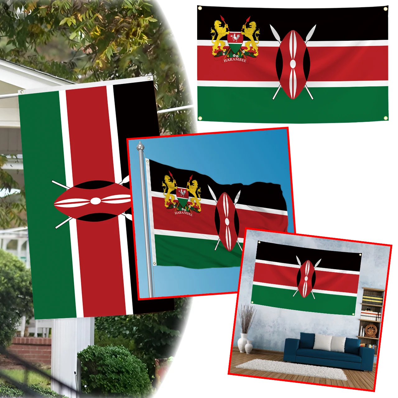 Bandera de Kenya de poliéster impresa para decoración exterior - imagen 5
