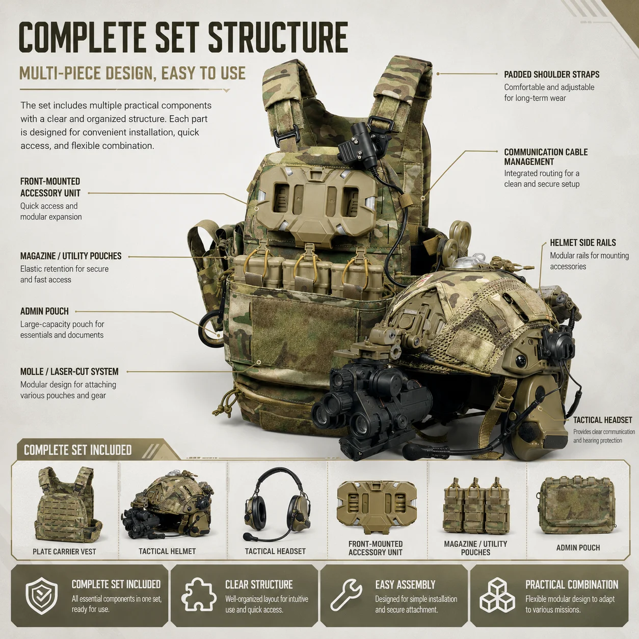 Chaleco táctico camuflaje utilitario con múltiples bolsillos ajustable - imagen 5
