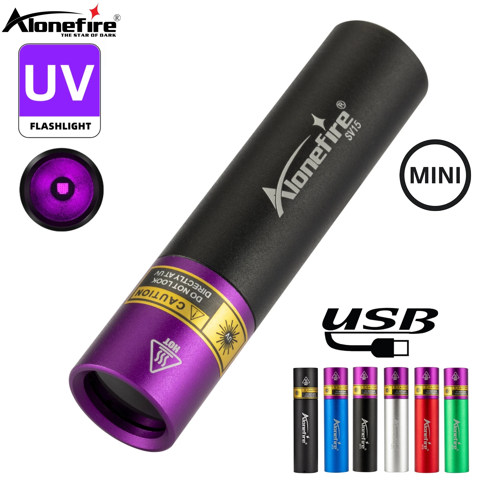 Alonefire SV15 Linterna UV ultravioleta recargable USB para manchas - imagen 4