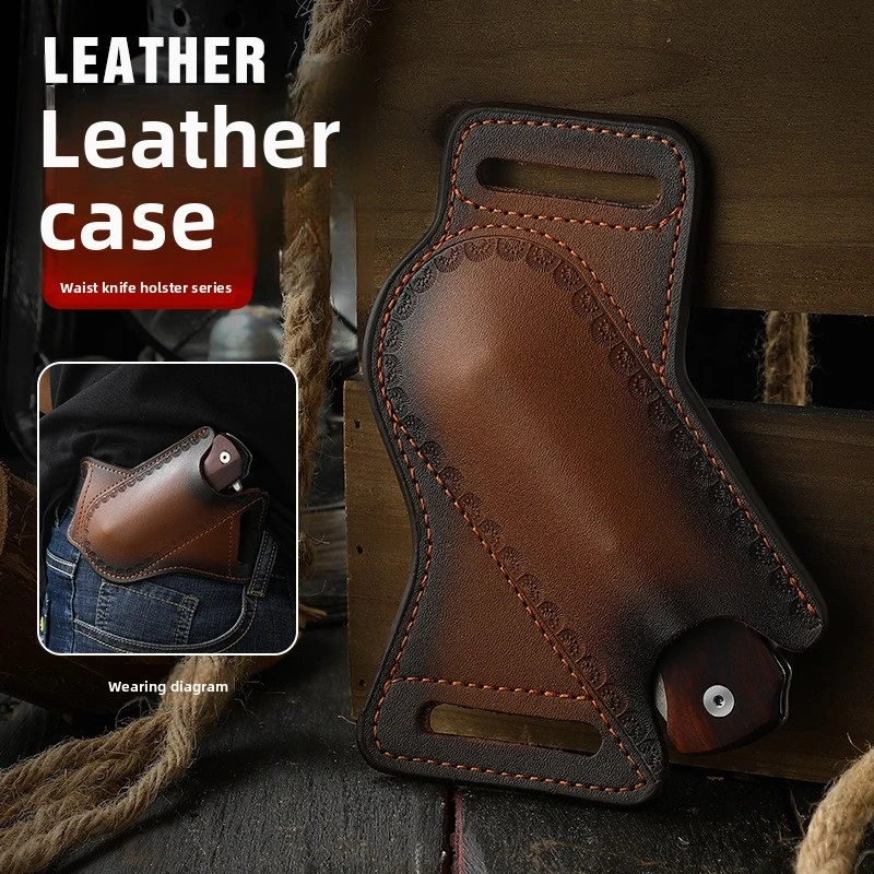 Funda de cuero para cuchillo plegable EDC, montaje lateral