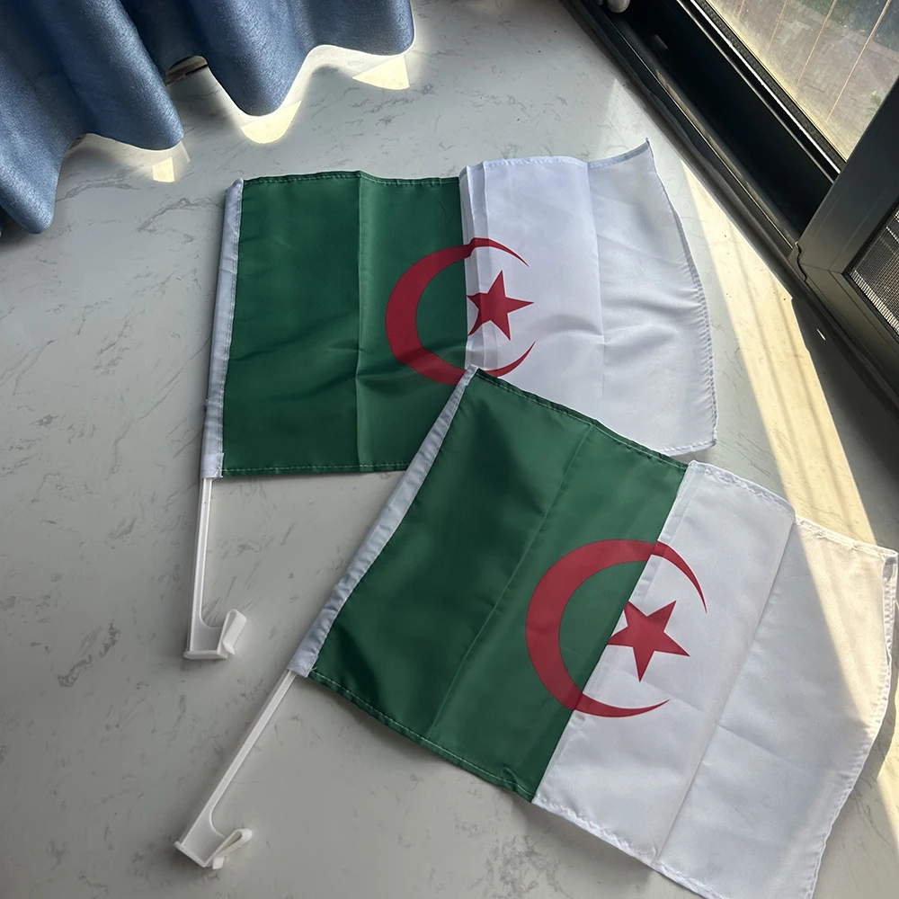 Bandera de Argelia para coche de poliéster con asta plástica ondeante - imagen 3