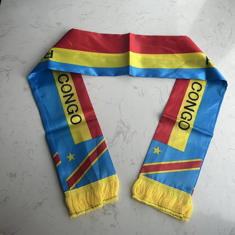 Bufanda bandera Congo satén doble cara con borlas y flecos - imagen 2