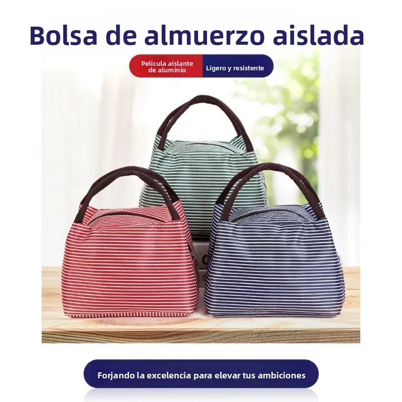 Bolsa térmica impermeable Bento a rayas de tela Oxford - imagen 3