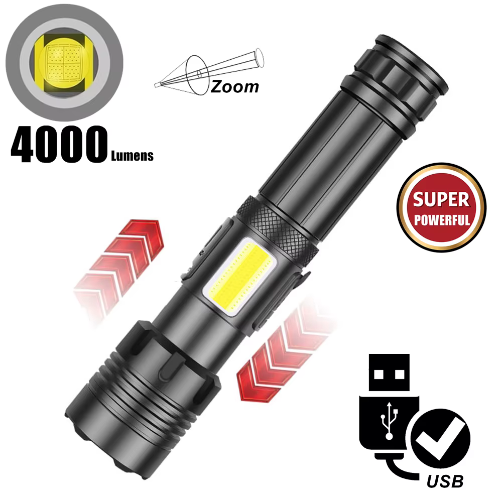 Linterna LED zoom carga USB para caza, camping, pesca y senderismo - imagen 2