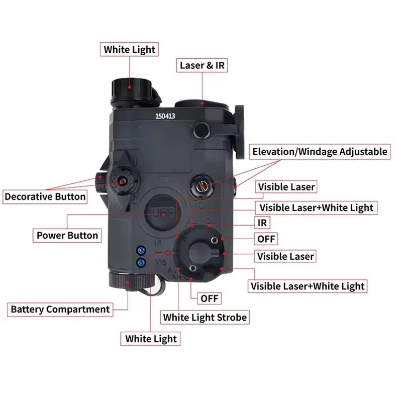 Linterna táctica PEQ-15 para airsoft y caza con indicador punto rojo - imagen 5