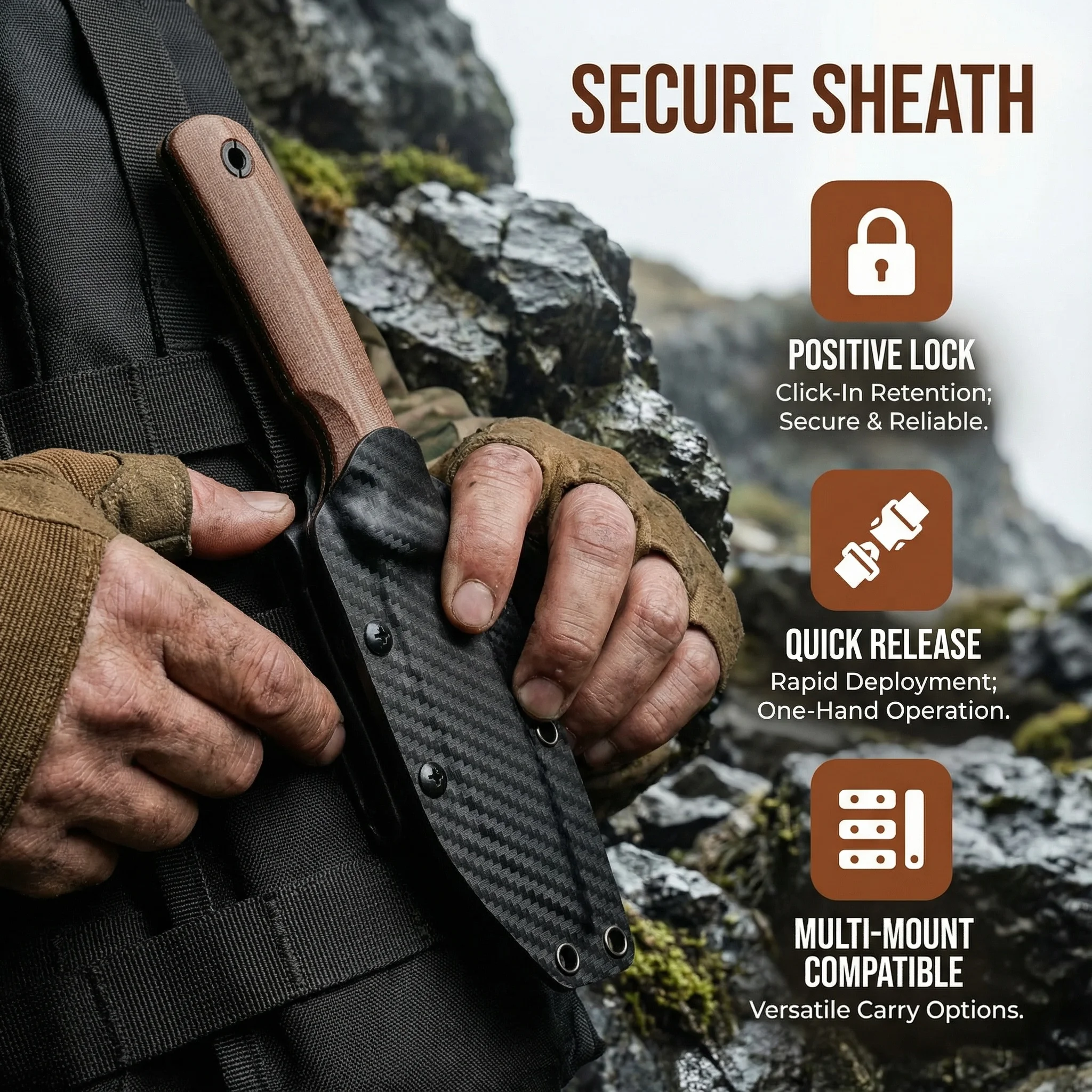Cuchillo táctico de hoja fija G10 con funda resistente - imagen 2