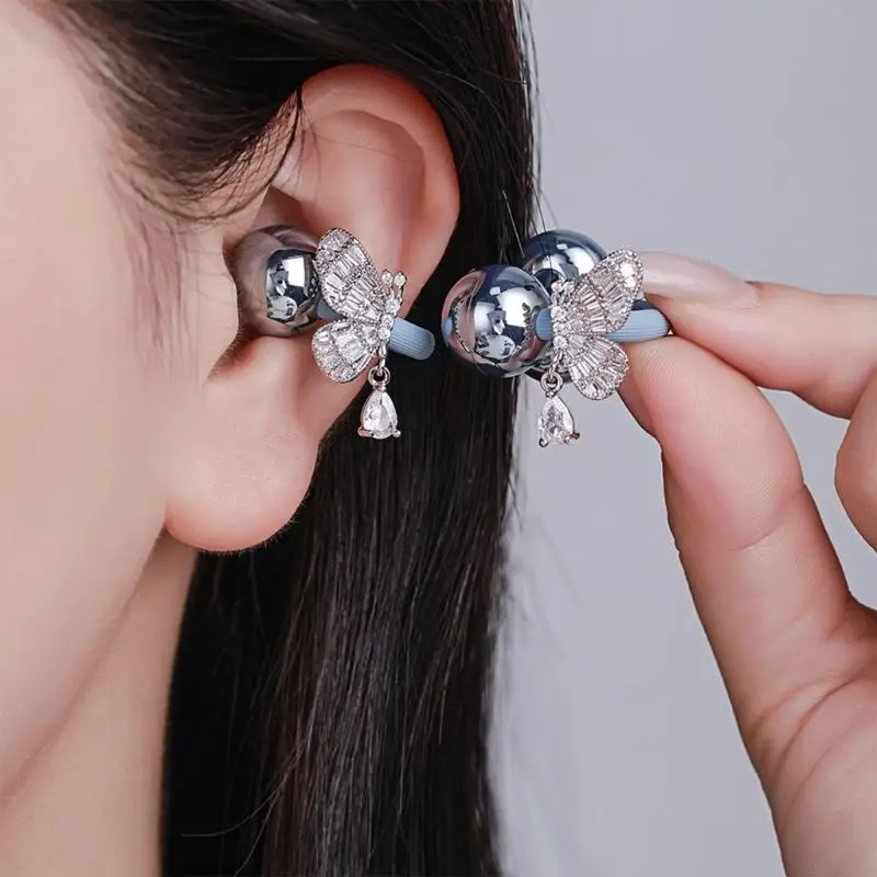 Dijes para auriculares mariposa plateada con cristal y acento gota - imagen 4