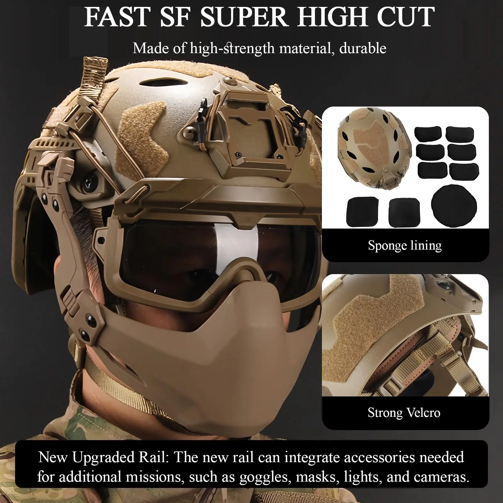 Casco táctico FANDAO FAST ajustable con máscara y gafas airsoft - imagen 4