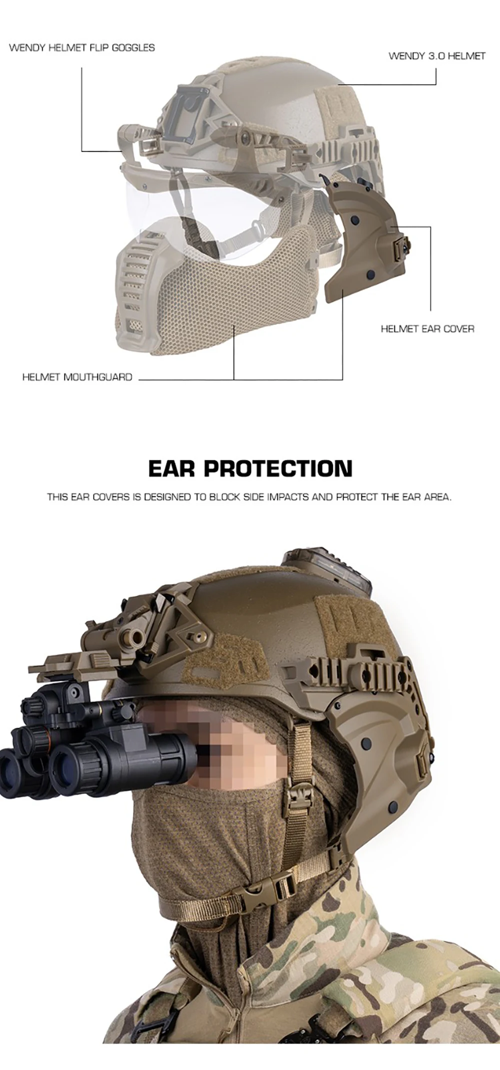 Protección para los oídos montada en el casco