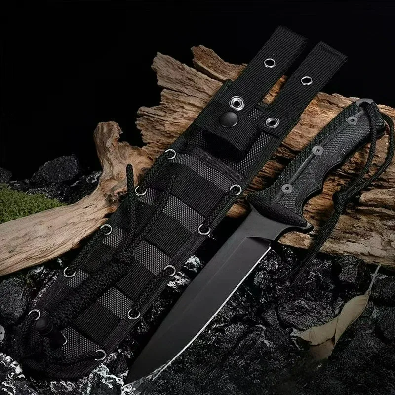Cuchillo recto táctico EDC hoja Cr D2 mango G10 bushcraft aire libre - imagen 4