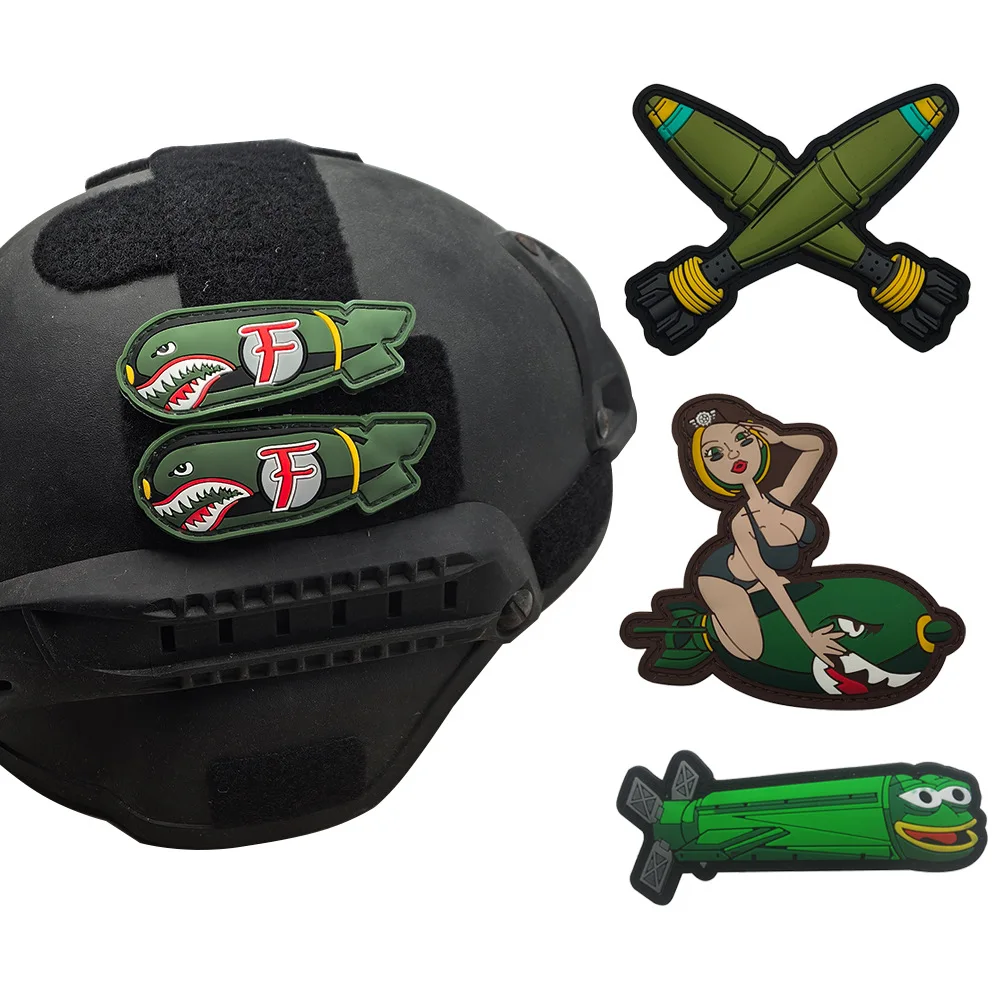 Parche táctico 3D PVC gancho cruz misiles verde estilo cómic aeronave