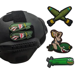 Parche táctico 3D PVC gancho cruz misiles verde estilo cómic aeronave