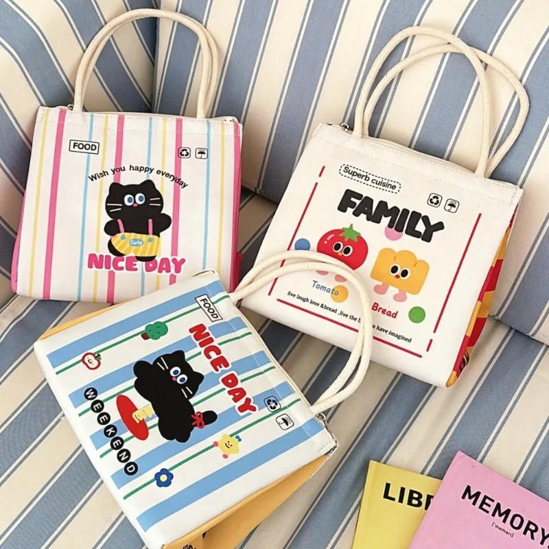 Bolsa de almuerzo bonita y atractiva, bolsa Bento con aislamiento de papel de aluminio de gran capacidad, bolsa portátil para llevar comida para trabajadores de oficina