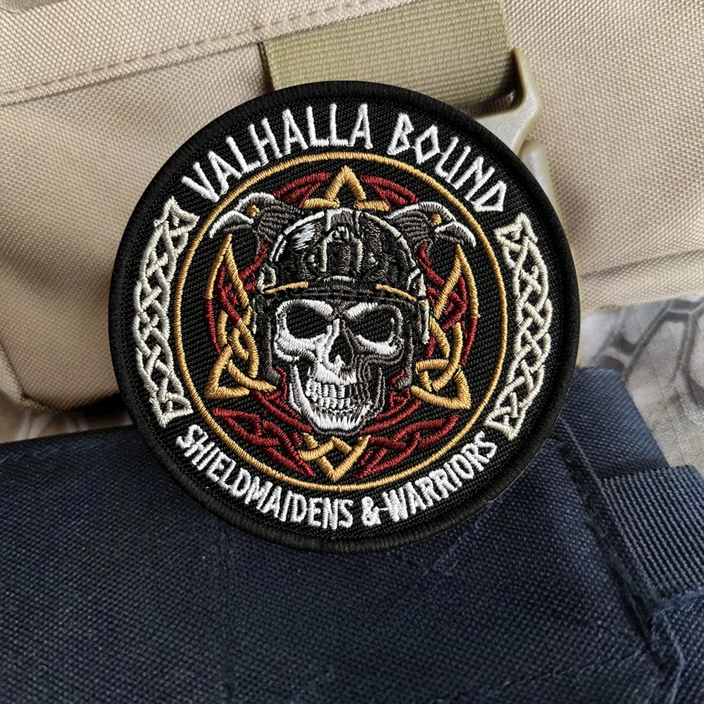 Valhalla Bound parche bordado táctico vikingo calavera con velcro