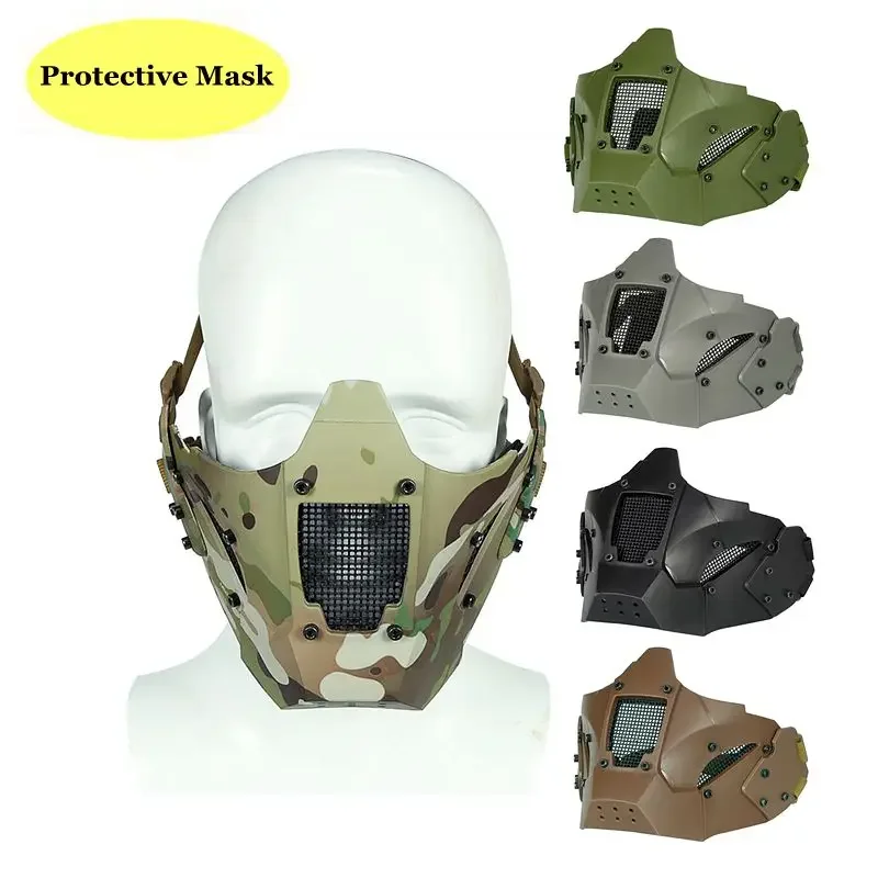 Máscara media cara táctica transpirable paintball con conector casco